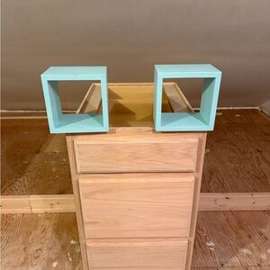 Aqua Blue Floating Cube Shelves - Set of 2